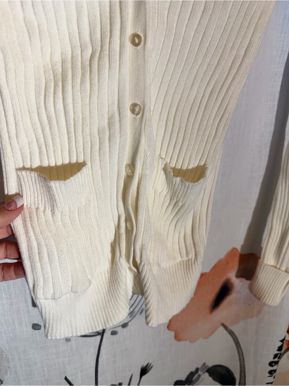 Dip White Ribbed Button-Up Cardigan - Picture 5 of 9